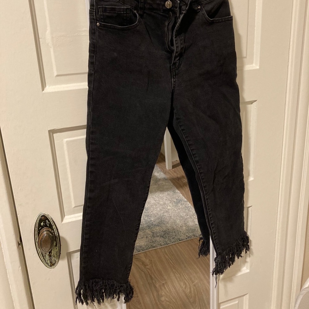 Cute Fringed black stretchy jeans